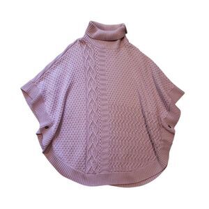 Talbots Poncho Women's 1X Purple Lilac Sweater Knit Cable Wool Aran Cozy